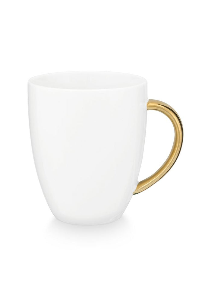 vtwonen Mokken met Oor - Set van 6 - Wit|Goud - Porselein - 250ml