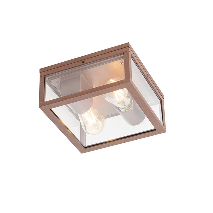 QAZQA Industriële plafondlamp roestbruin IP44 2-lichts - Charlois
