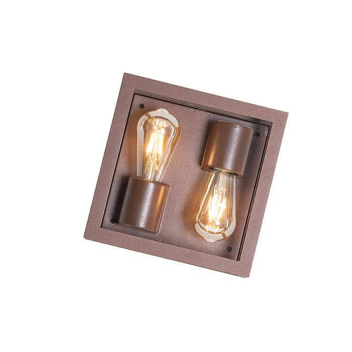 QAZQA Industriële plafondlamp roestbruin IP44 2-lichts - Charlois
