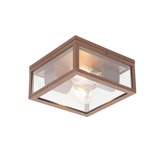 QAZQA Industriële plafondlamp roestbruin IP44 2-lichts - Charlois