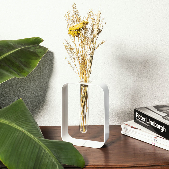 QUVIO Rechthoekig metalen frame met vaasje - Wit