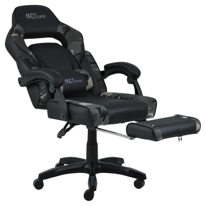 Hioshop Canie gamestoel met voetsteun, camouflagegrijs en zwart.
