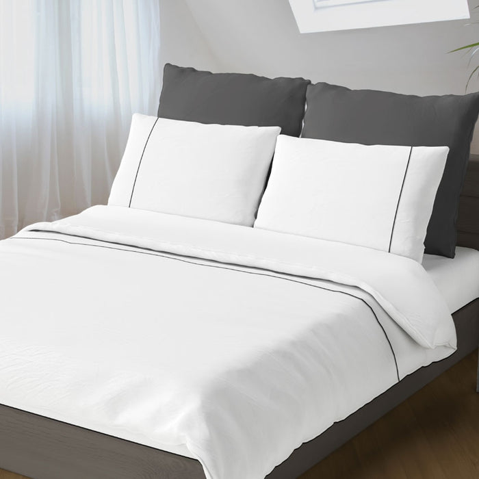 Flanellen Dekbedovertrek Duchesse Wit|Antraciet-240x200|220