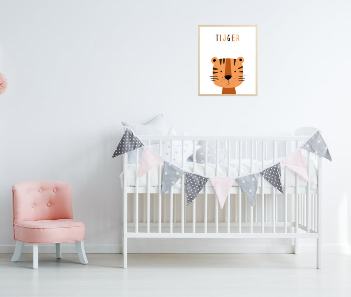 Happy Walls - Baby Tijger in mooie houten Fotolijst - A3 formaat