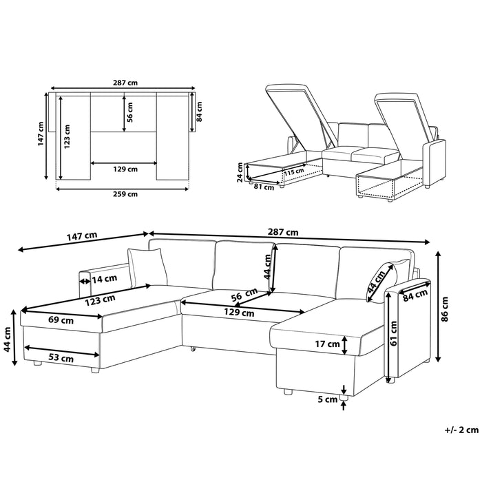 Beliani-SOMMEN-Hoekslaapbank-Beige-Symmetrisch-287 cm-Polyester