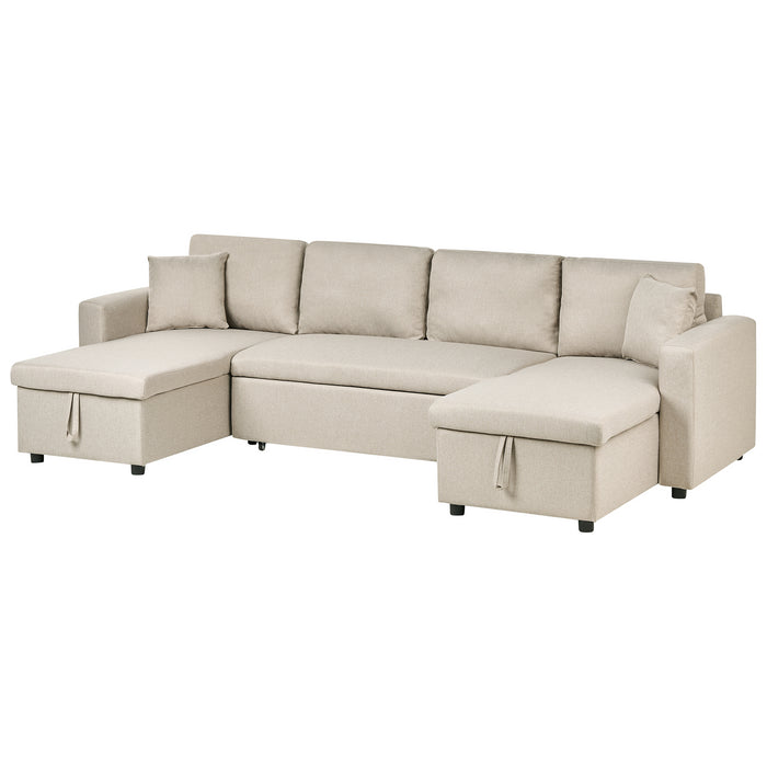 Beliani-SOMMEN-Hoekslaapbank-Beige-Symmetrisch-287 cm-Polyester