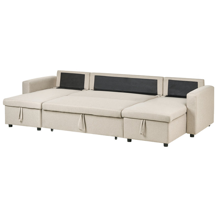 Beliani-SOMMEN-Hoekslaapbank-Beige-Symmetrisch-287 cm-Polyester