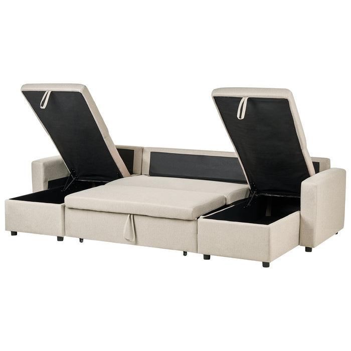 Beliani-SOMMEN-Hoekslaapbank-Beige-Symmetrisch-287 cm-Polyester