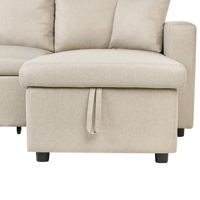 Beliani-SOMMEN-Hoekslaapbank-Beige-Symmetrisch-287 cm-Polyester