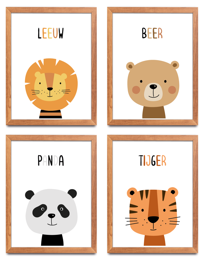 Happy Walls - Babykamer Posters - Set van 4 Baby diertjes