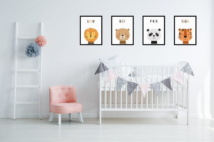 Happy Walls - Babykamer Posters - Set van 4 Baby diertjes