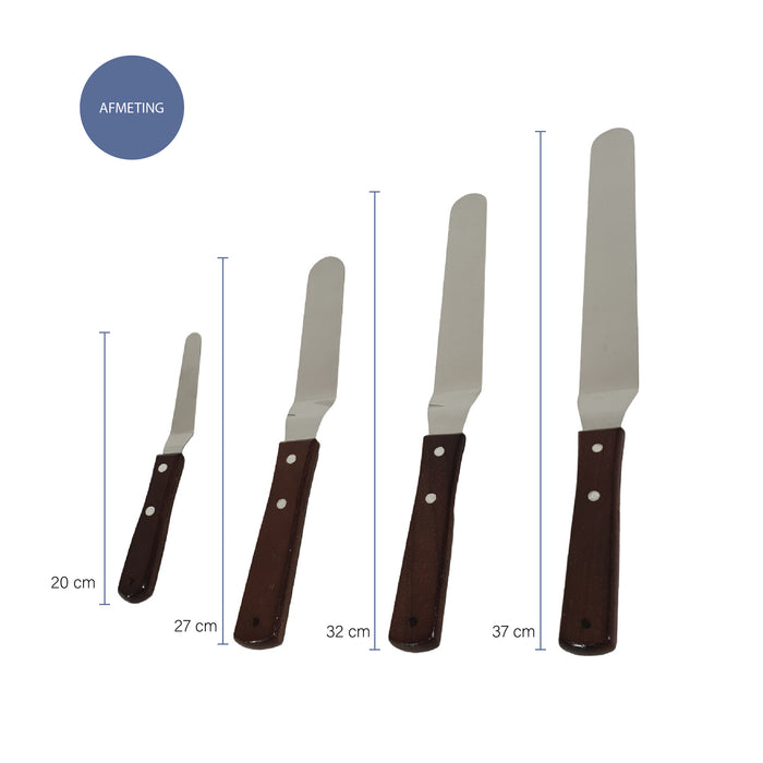 Krumble paletmes | glaceermes spatel set van 4 RVS met houten handvat