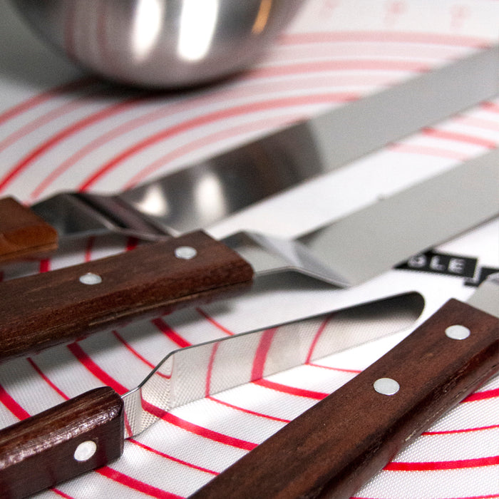 Krumble paletmes | glaceermes spatel set van 4 RVS met houten handvat