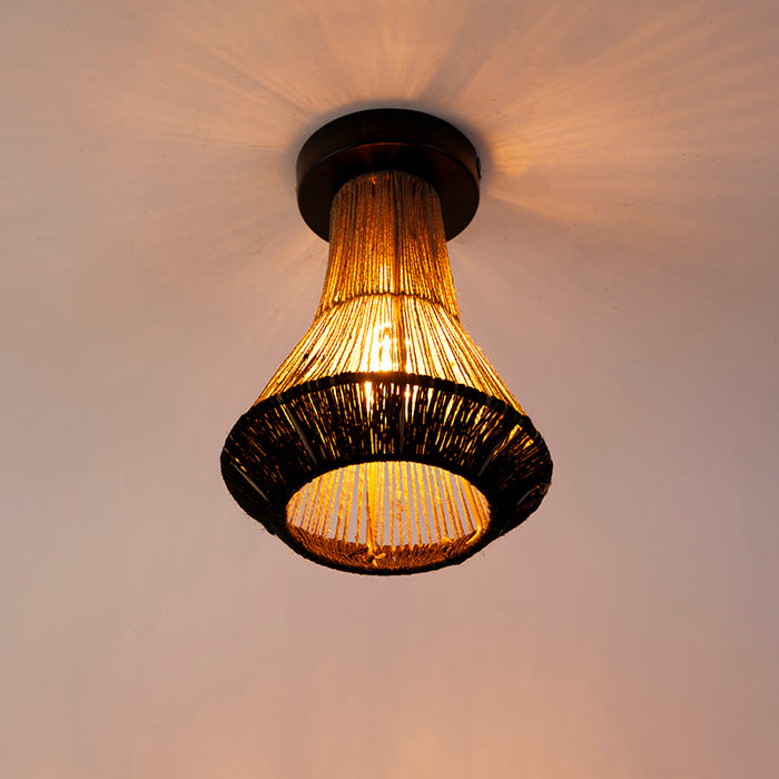 QAZQA Landelijke plafondlamp zwart met touw 19 cm - Jenthe