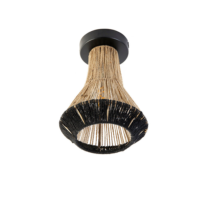 QAZQA Landelijke plafondlamp zwart met touw 19 cm - Jenthe