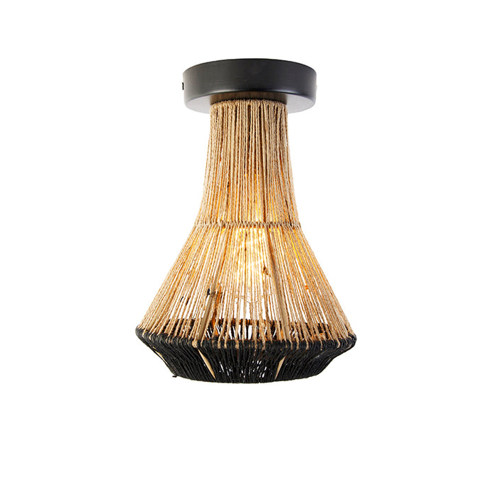 QAZQA Landelijke plafondlamp zwart met touw 19 cm - Jenthe