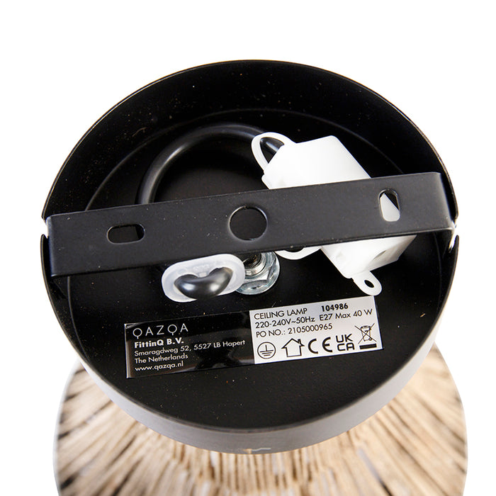 QAZQA Landelijke plafondlamp zwart met touw 19 cm - Jenthe