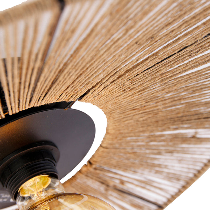 QAZQA Landelijke plafondlamp zwart met touw - Sacha