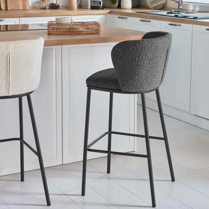 Kave Home Ciselia Barkruk - H 75 cm - Zwart / Zwart