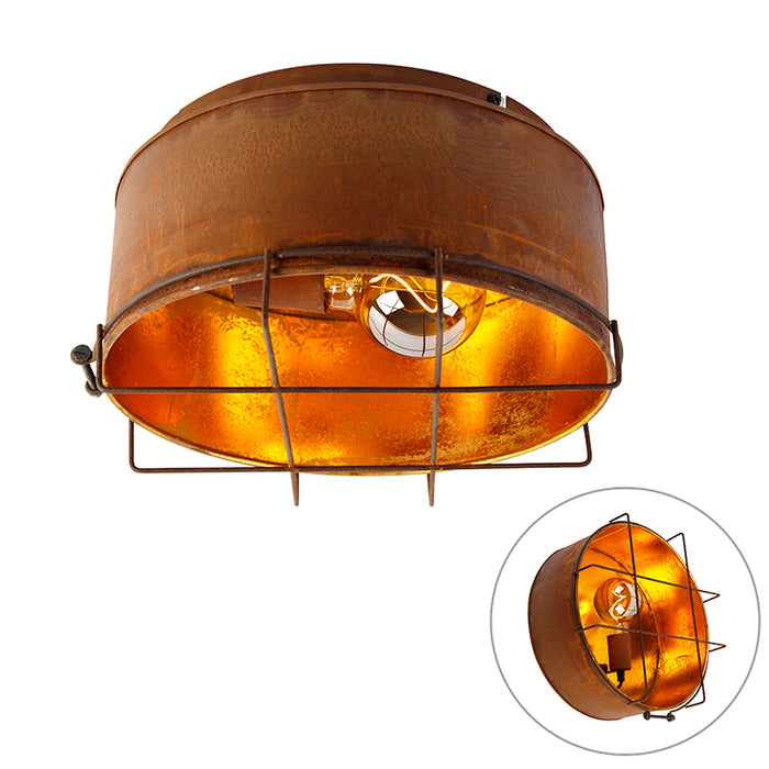 QAZQA Industriële plafondlamp roestbruin 35 cm - Barril