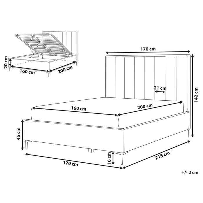 Beliani-SEZANNE -Bed met opbergruimte-Lichtgrijs-160 x 200 cm-Fluweel