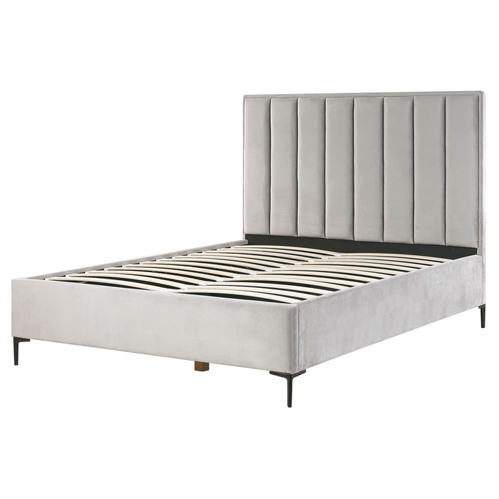 Beliani-SEZANNE -Bed met opbergruimte-Lichtgrijs-160 x 200 cm-Fluweel
