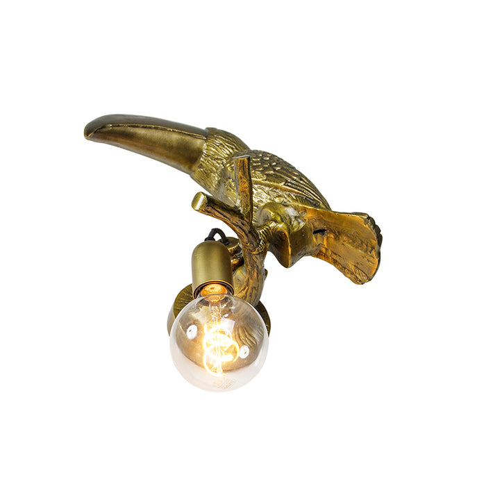 QAZQA Vintage wandlamp messing - Animal Toekan
