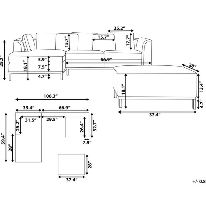 Beliani-OSLO-Hoekbank met ottomaan-Bruin-Rechterzijde-270 cm-Leer