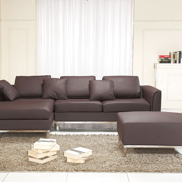 Beliani-OSLO-Hoekbank met ottomaan-Bruin-Rechterzijde-270 cm-Leer