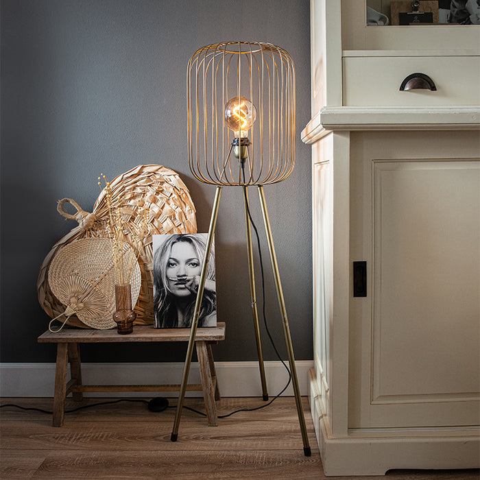 QAZQA Vloerlamp wire - Goud|messing - Modern - D 30cm