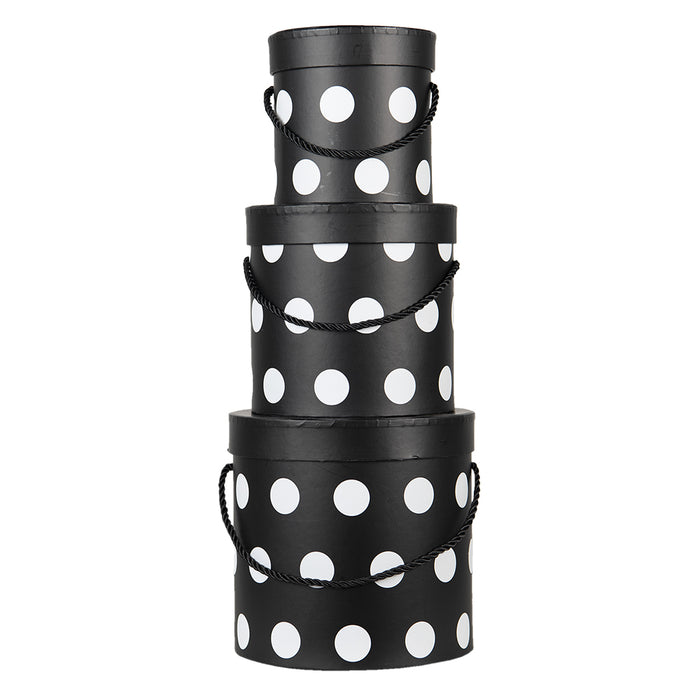 Clayre & Eef Hoedendoos Set van 3 Ø 17x17 cm Zwart Wit Karton Stippen
