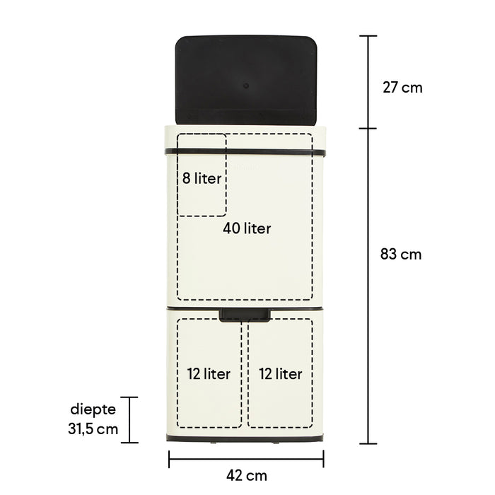 Homra Nexo Afvalemmer 72 Liter (48+12+12 Liter) - Wit/crème