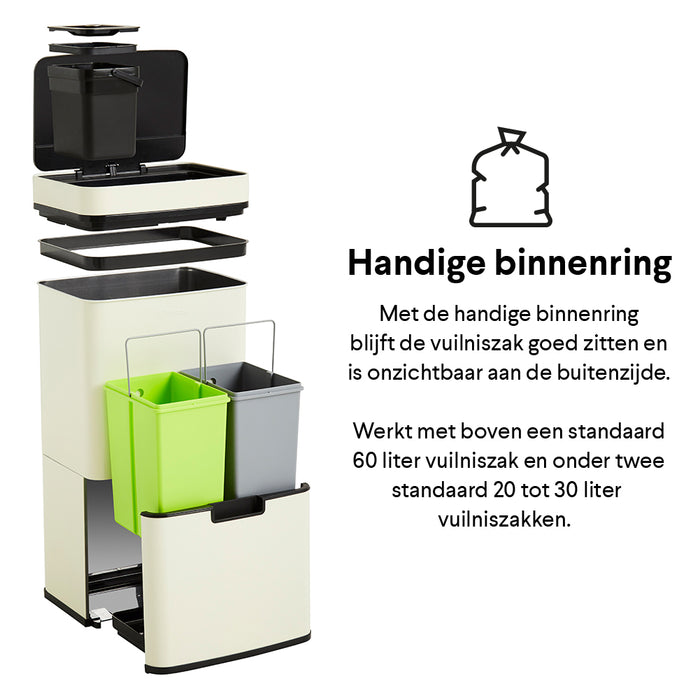 Homra Nexo Afvalemmer 72 Liter (48+12+12 Liter) - Wit/crème