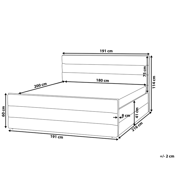 Beliani-VALBONNE -Tweepersoonsbed-Lichtgrijs-180 x 200 cm-Polyester