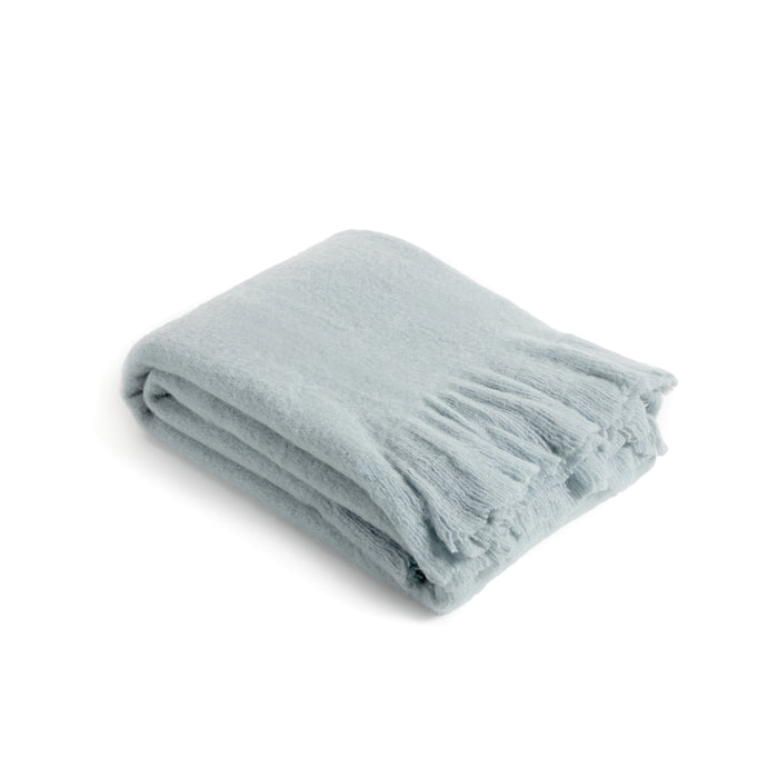 Kave Home - Haru deken met golvende rand in blauw wol, 125 x 150 cm