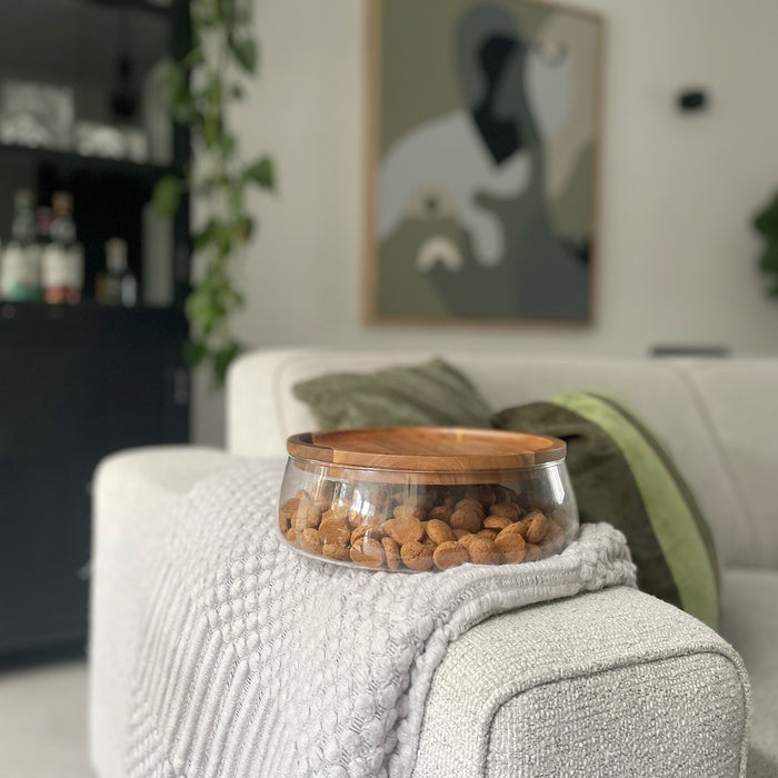QUVIO Glazen opbergbakje met houten deksel