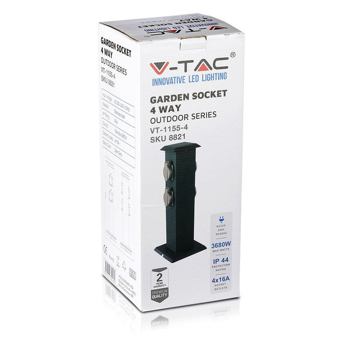 V-tac VT-1155-4 Tuinpaal met 4 stopcontacten - IP44