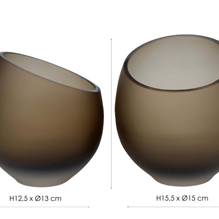 Vase The World Moho Waxinelichthouder - H 13 x Ø 12,5 cm - Set van 2 - Satin Taupe