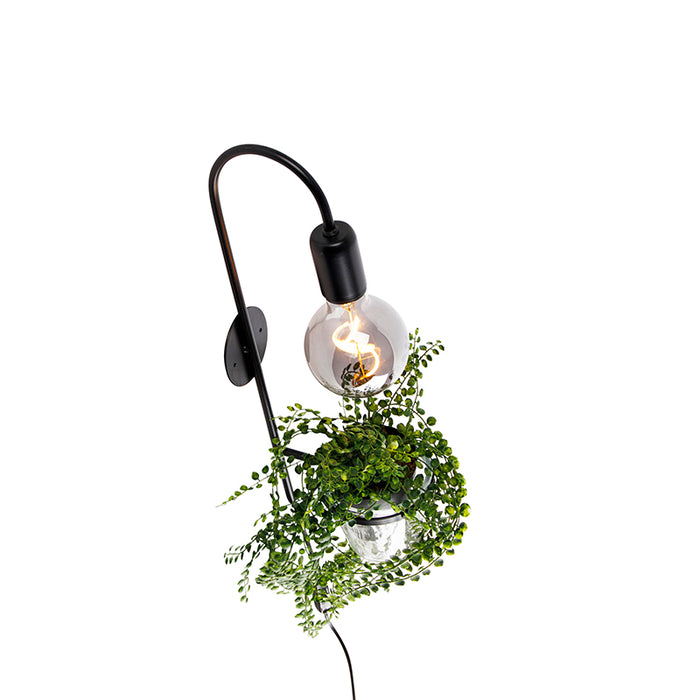 QAZQA Wandlamp roslina - Zwart - Modern - L 12cm