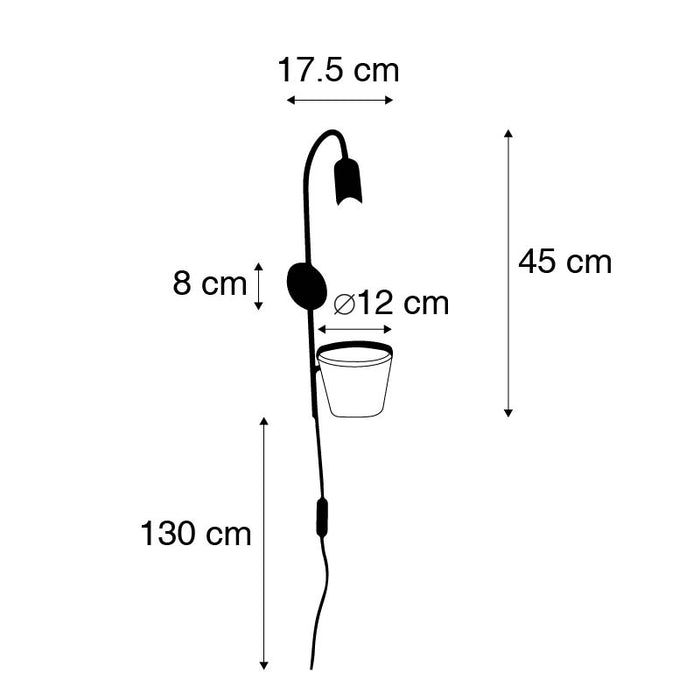 QAZQA Wandlamp roslina - Zwart - Modern - L 12cm