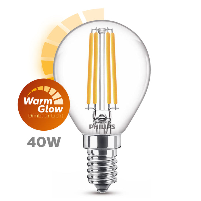 Philips LED Kogellamp Transparant - 40 W - E14 - Dimbaar warmwit licht