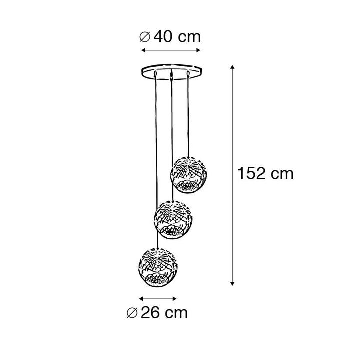 QAZQA Art deco hanglamp goud rond 3-lichts - Maro