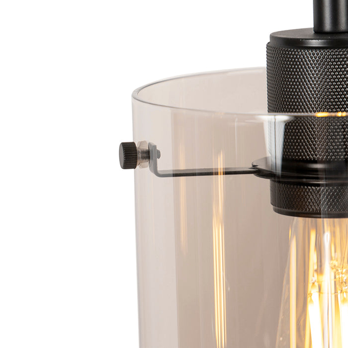 QAZQA Design hanglamp zwart met smoke glas 4-lichts - Dome