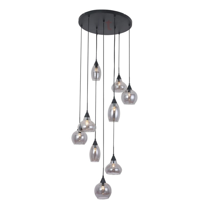Freelight Hanglamp Macchia Zwart & Smoke Glas 9 Lichts