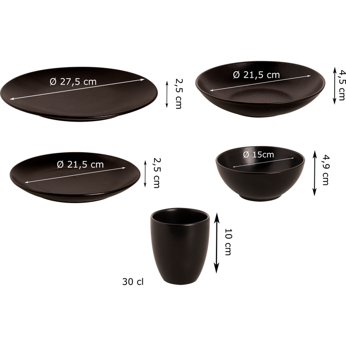 Mammoet Serviesset Moon Stoneware 6-persoons 30-delig Zwart
