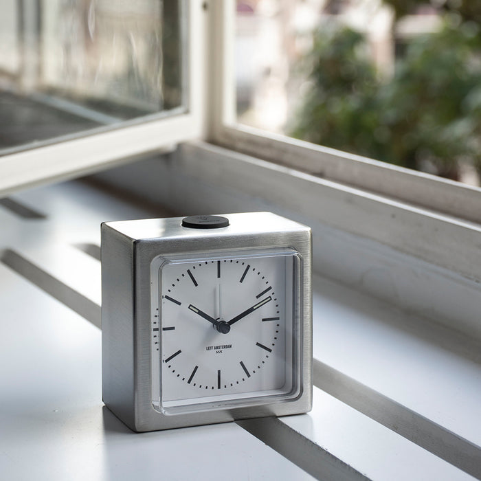 LEFF amsterdam - Block - Alarm - Staal|Wit - Design - Staande Klok