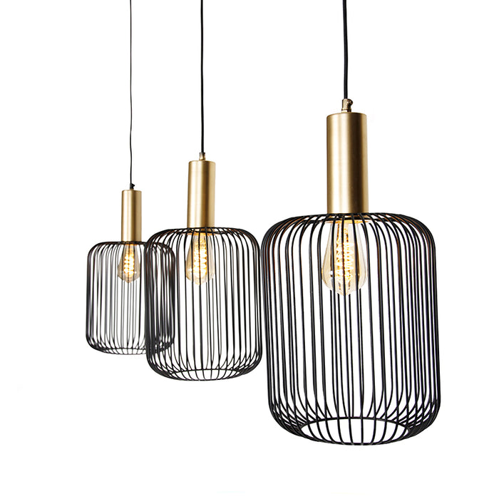 QAZQA Design hanglamp zwart met goud 3-lichts - Mayelle