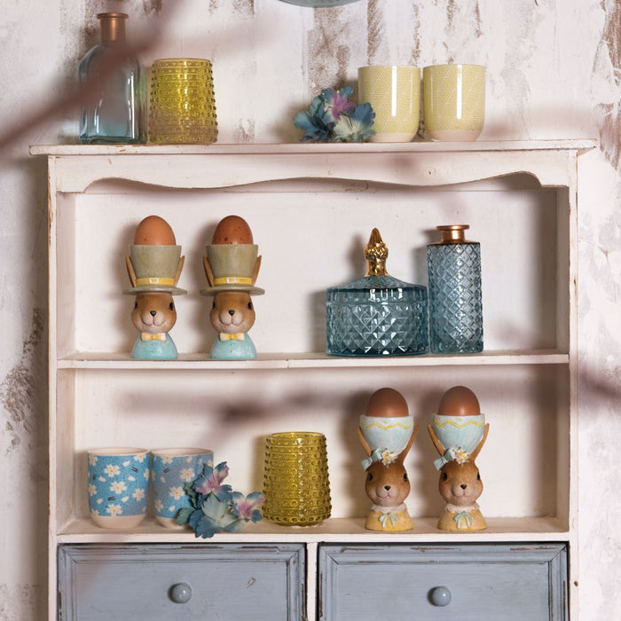 Clayre & Eef Vaas Ø 6*13 cm Blauw Glas Vierkant Glazen Vaas Bloempot