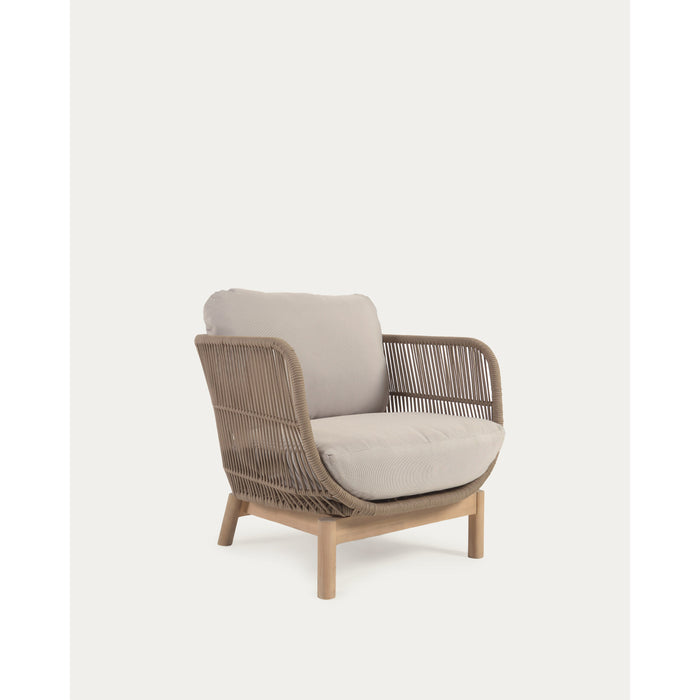 Kave Home - Catalina fauteuil gemaakt met beige touw en FSC massief