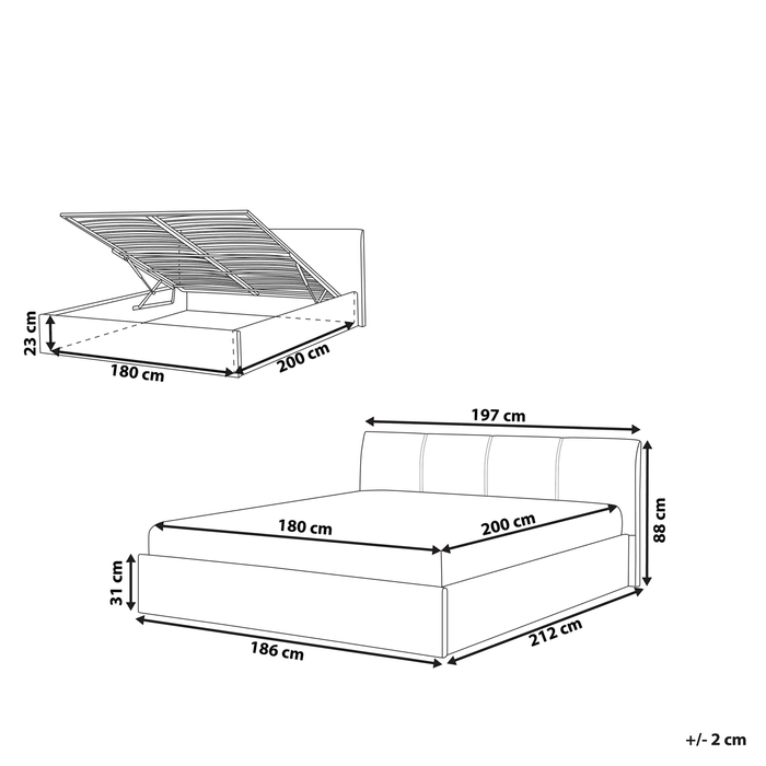 Beliani - ORBEY - Tweepersoonsbed - Grijs - 180 x 200 cm - Polyester